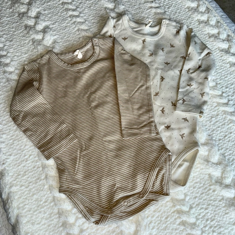 Quincy Mae Jersey Bodysuit, 2-Pack - Doves, Latte Micro Stripe